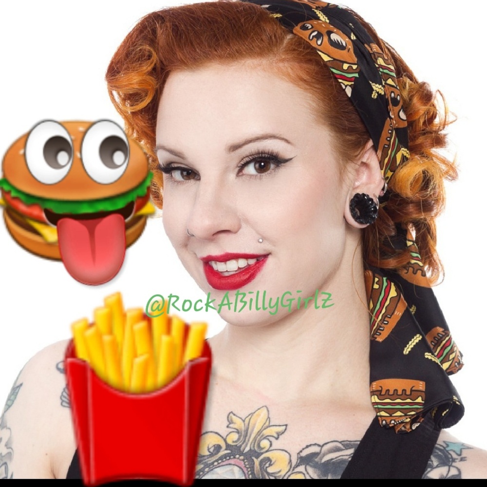 Sourpuss Skull Burger Bad Girl 44"x16" Hair Scarf Monster Hamburger French Fries